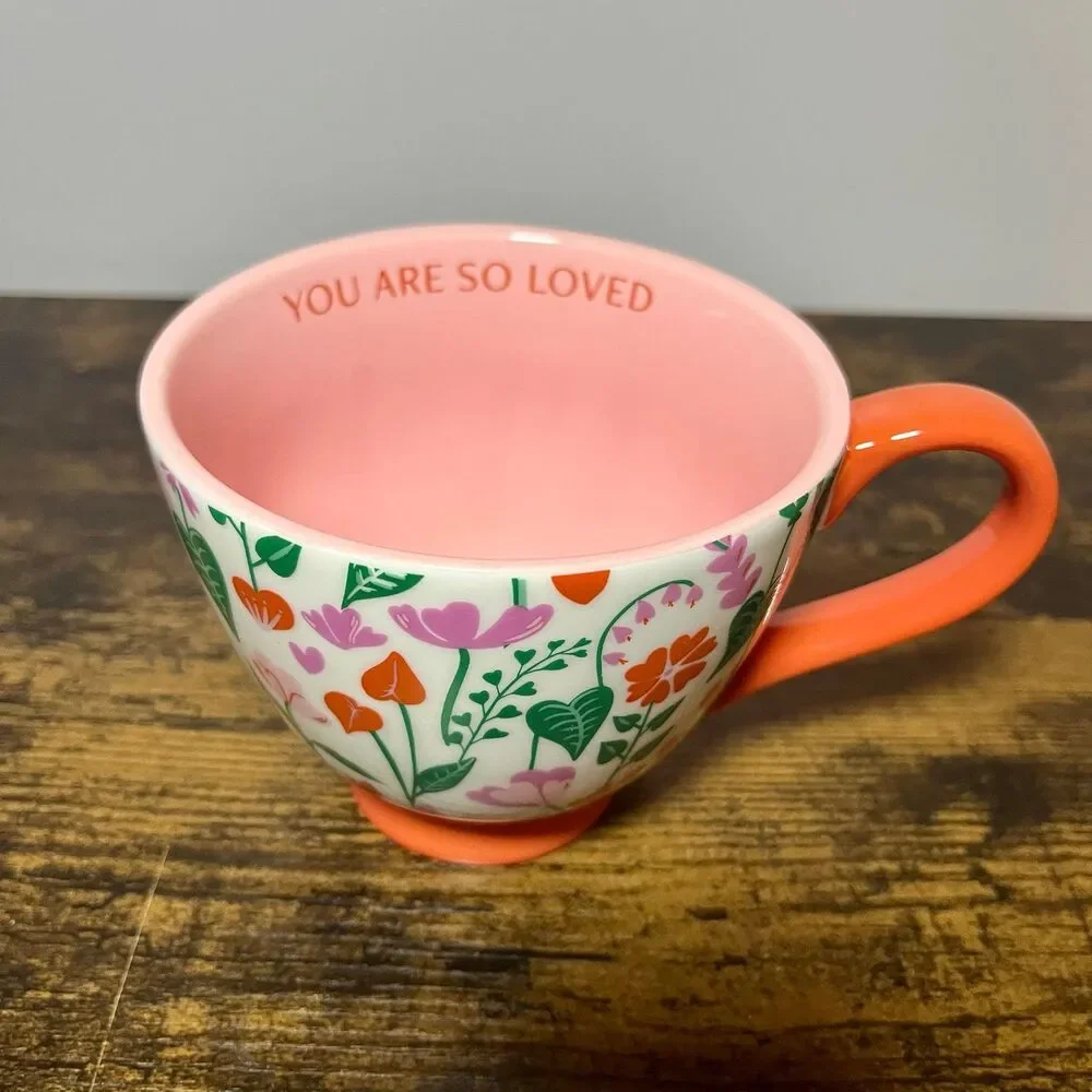 Paper Source You Are So Loved Ceramic Mug Pink Floral Coffee Tea Cup